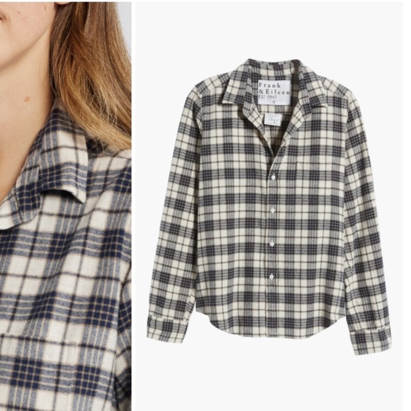 Unworn Frank & Eileen Barry Plaid Tailored Flannel Button Up Shirt, Grey & White - Picture 3 of 11